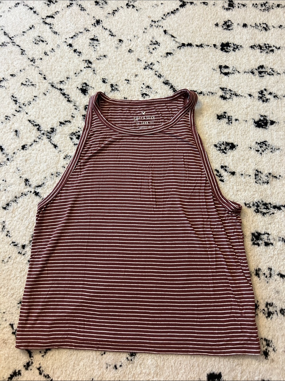 American Eagle Outfitters Burgundy and White Striped Tank